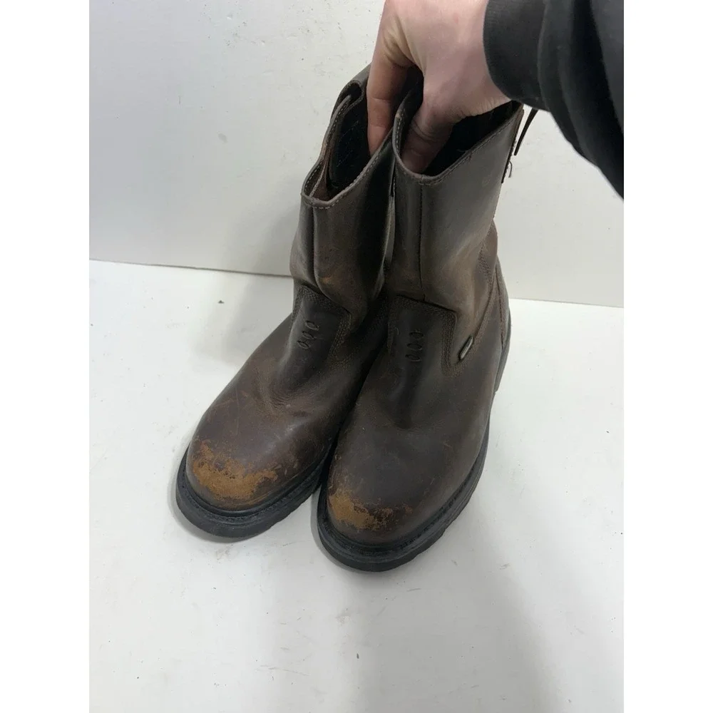 Men's Timberland Pro Helix HD Pull On Waterproof Brown Boots Size 7 Extra Wide